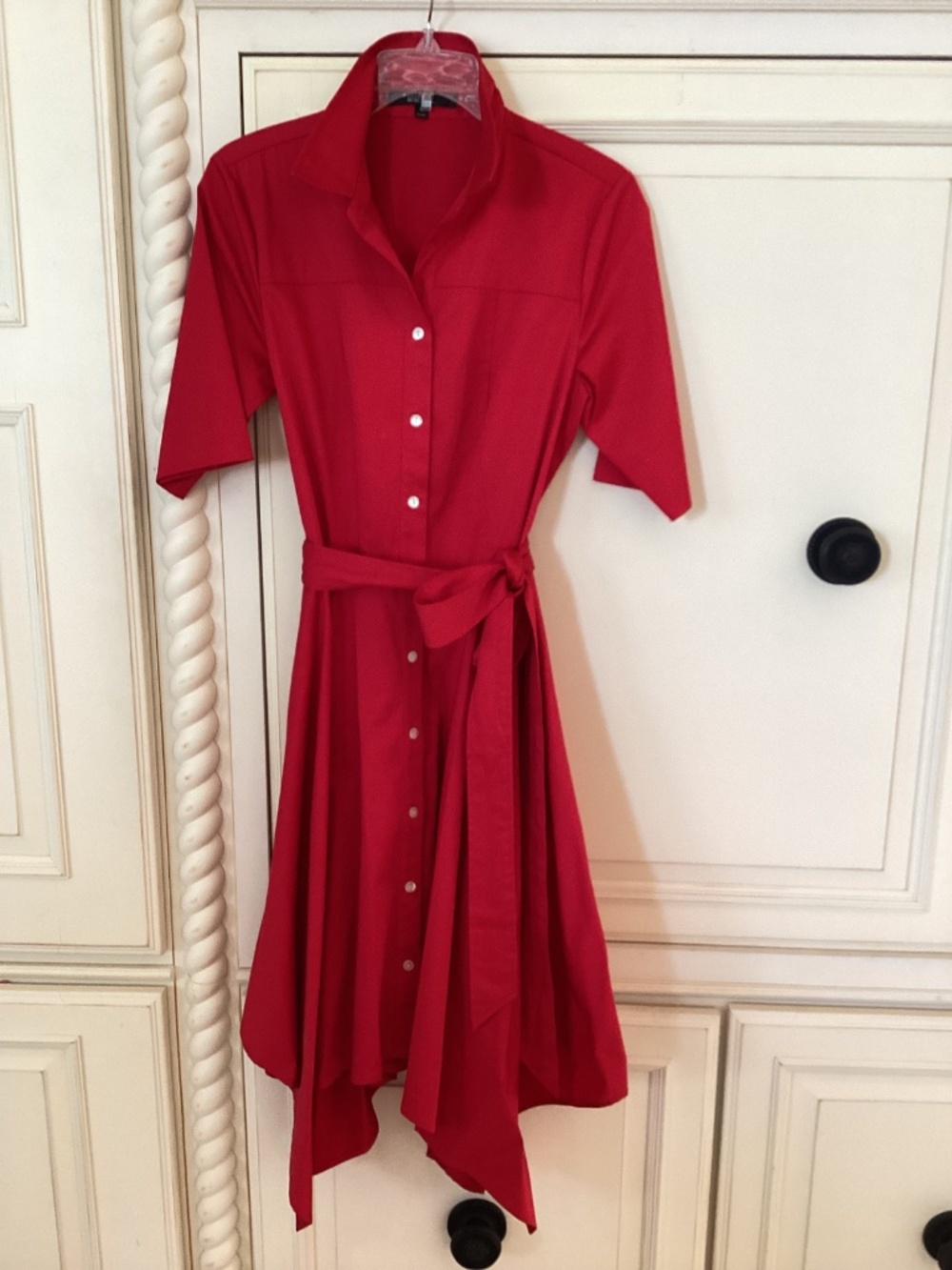 NWOT-BADGLEY MISCHKA - SHIRTWAIST RED COTTON DRESS - SIZE - 8 - Picture 5 of 14